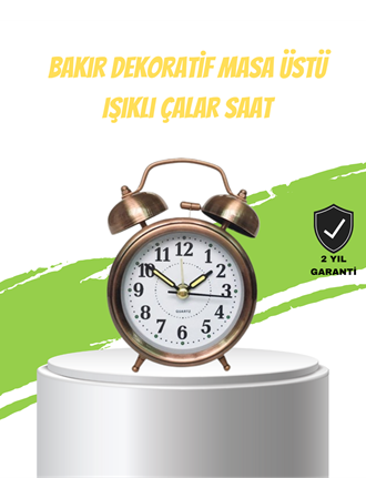 Nostaljik Bronz Metal Alarmlı Masa Saati Büyük Boy Dekoratif ve Şık Tasarım