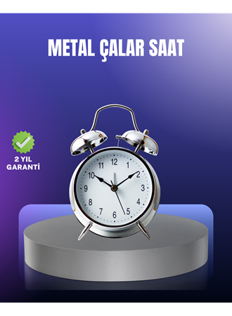 Yuvarlak Gümüş Dekoratif Işıklı Masa Üstü Saat Alarmlı Sessiz Çalışma