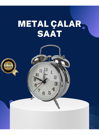 Alarmlı Dekoratif Yuvarlak Masa Saati Gümüş Renk Sessiz ve Işıklı