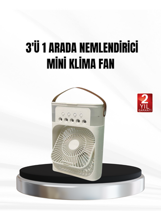 3’ü 1 Arada Mini Klima Fan USB Şarjlı, 7 Renk Gece Lambalı ve Nemlendirici