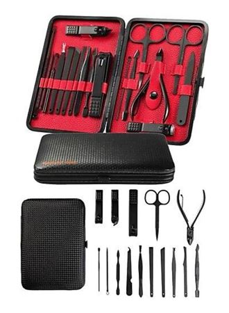 Deri Çantalı Siyah Paslanmaz Çelik 17 Parça Manikür Pedikür Seti