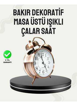 Nostaljik Büyük Boy Metal Masa Saati Bronz Kaplama ve Yüksek Sesli Alarm