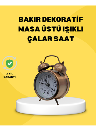 Dekoratif Bronz Renk Metal Alarmlı Masa Üstü Saat Klasik Tasarım