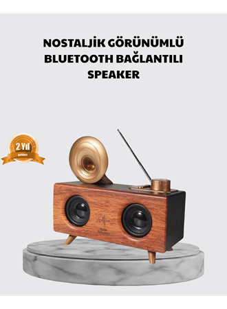 Nostaljik Gramofon Bluetooth Hoparlör – FM Radyo + USB + SD Kart Destekli