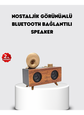 Retro Gramofon Tasarımlı Bluetooth Hoparlör – 3D Stereo Ses, 1800 mAh Batarya