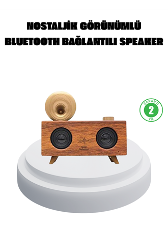 Çift Hoparlörlü Bluetooth Gramofon Speaker – FM Radyo, USB, SD Kart ve AUX Girişli