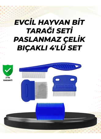 4 Parçalı Evcil Hayvan Tarak Seti – Paslanmaz Çelik Dişli, Ergonomik Saplı