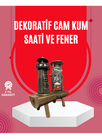 Ahşap Gövdeli Deniz Feneri Formlu Kum Saati – 15x20 cm Masa Dekoru