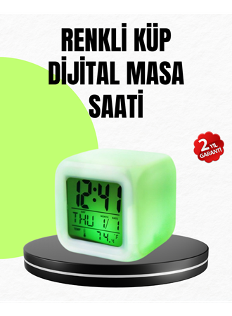 Gece Lambası Fonksiyonlu Renk Değiştiren LED Küp Dijital Saat