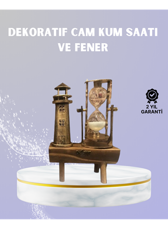 Ahşap Kum Saati ve Deniz Feneri Figürü Bir Arada – Ev & Ofis Dekorasyonu