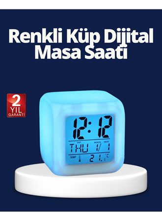 Renk Değiştiren LED Alarmlı Dijital Küp Masa Saati