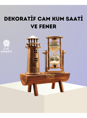 Dekoratif Ahşap Kum Saati ve Deniz Feneri Figürlü Masa Süsü – Şık ve Fonksiyonel Tasarım