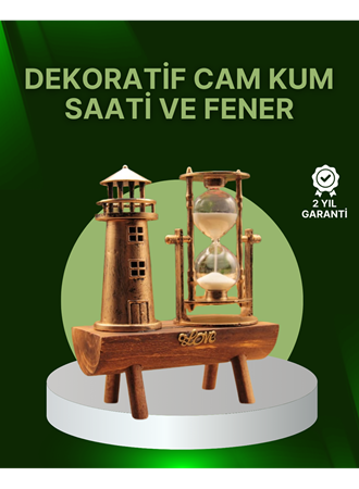 Vintage Kum Saati + Deniz Feneri Modeli – Ahşap Gövdeli Masa Üstü Dekor
