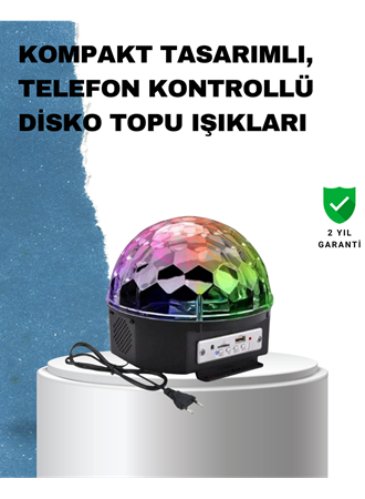 Taşınabilir RGB Disko Topu Bluetooth ve Uzaktan Kumanda Özellikli