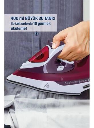 Yeni Nesil Kırmızı Buharlı Ütü 2200 Watt Seramik Tabanlı Yüksek Buhar Gücü