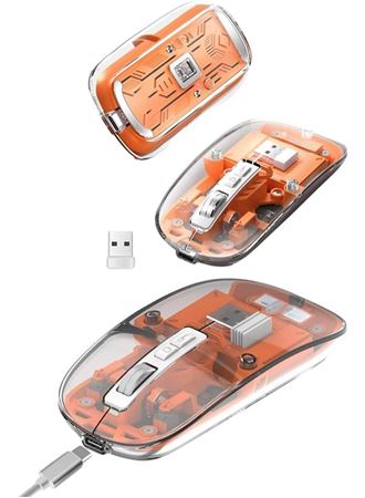 Sessiz Tıklama Çift Modlu Bluetooth Ve Alıcı Şeffaf Mouse Fare