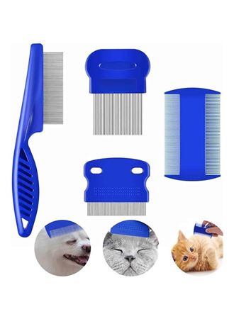 4'lü Bit Pire Tarağı Set Kedi Köpek Evcil Hayvan Tüy Toplayıcı Mavi