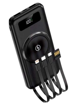 Kablosuz Çoklu Şarj Girişli 10.000 Mah Kablolu Powerbank Taşınabilir