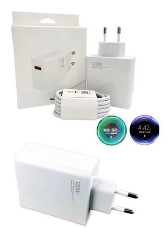120 Watt Turbo Hızlı Şarj Aleti Seti Hızlı Şarj Adaptörü Beyaz