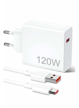 120W Şarj Aleti Hızlı Çift Turbo Şarj Aleti Seti Beyaz