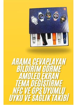 7 Kordonlu Akıllı Saat Siyah Kasa Dokunmatik Ekran Uyku ve Sağlık Takibi