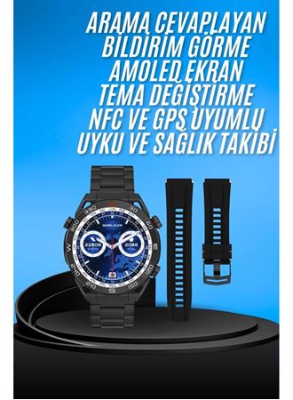 Akıllı Saat Çelik Kordonlu Amoled Ekran Android ve İOS Uyumlu Çağrı Cevaplayabilen