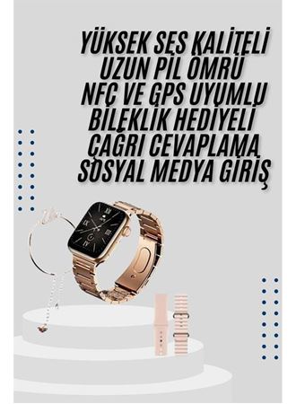 Akıllı Saat 3 Kordonlu Ve Aksesuarlı Bayanlar Için Şık Rose renk