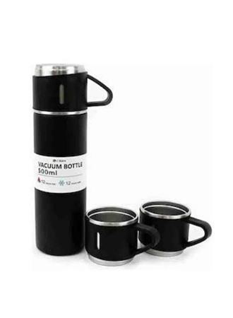 Termos Paslanmaz Çelik Termos Siyah Renk 3 Bardaklı Termos Seti