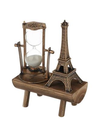 Retro Eyfel Kulesi Ve Kum Saati Dekoratif Ahşap Görünümlü Masa Biblosu
