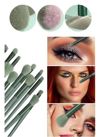 Makyaj Fırça Seti Yeşil 13 Parça Fondöten Fırçası Allık Fırçası Far Fırçası