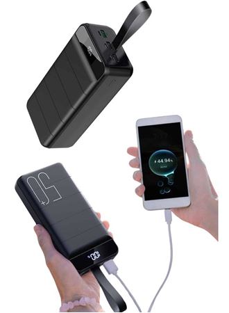 Taşınabilir Powerbank 50.000 mAh 4 Girişli Hızlı Şarj Led Göstergeli Fenerli Şarj