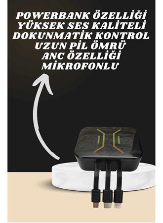 Powerbank Kulaklık ve 7 Kordonlu Akıllı Saat Çoklu Şarj Girişi Bluetooth Bağlantılı