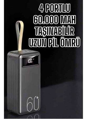 Powerbank 60.000 Mah Hızlı Şarj 4 Çıkışlı Uzun Şarj Süreli Dijital Göstergeli