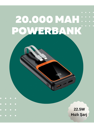 Dijital Ekranlı 20.000 mAh Powerbank | 22.5W Hızlı Şarj + Çoklu Bağlantı Seçeneği
