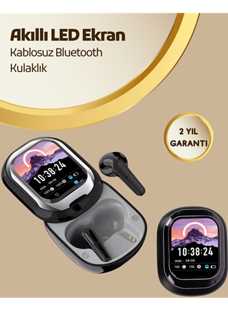 Akıllı Ekranlı Bluetooth 5.4 Kablosuz Kulaklık – Dokunmatik ve Şarj Kutulu