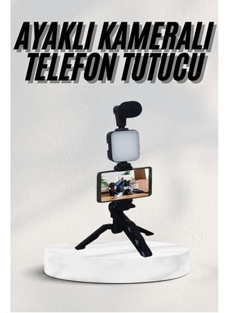 Telefon Tutucu Led Işıklı Kumandalı Mikrofon Telefon Vlog Video Kayıt