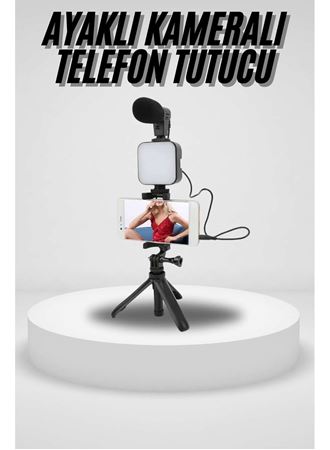 Akıllı Telefon Vlog Kiti Tripod Mini Mikrofonlu Telefon Tutucu