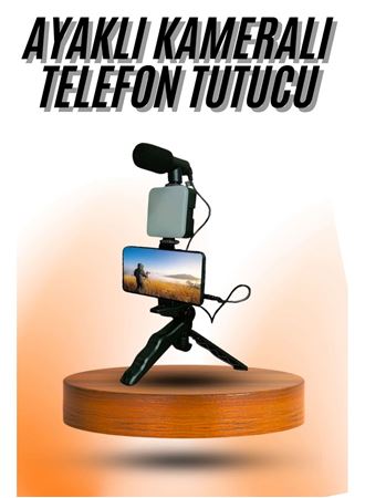 Telefon Tutucu Mini Mikrofonlu Tripod Vlog Çekim Video