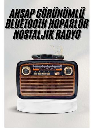 Bluetooth Hoparlör Ahşap Renk Vintage Işıklı Nostaljik Radyo Fm Ahşap Görünümlü
