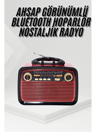 Nostalji Radyo Bluetooth Hoparlör USB-SD Kart Giriş Led Fener Işıklı Bataryalı Pilli