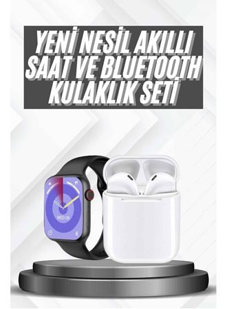 Akıllı Saat Gümüş Kasa Bluetooth Kulaklık Hediyeli Çok Fonksiyonlu İkili Set