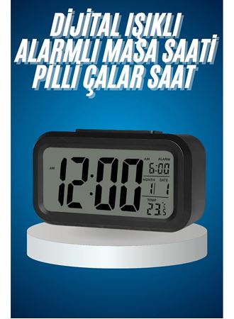 Işıklı Dereceli Masa Ofis Saati Alarmlı Termometre Takvim Çalar Saat