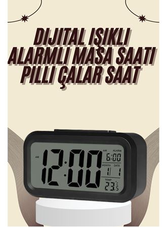 Dijital Masa Saati Termometreli Takvim Çalar Saat Led Ekran Pilli