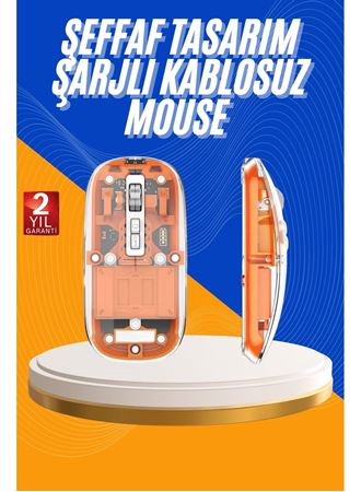 Mouse Fare Kablosuz Mouse Fare Şarjlı Bluetooth Sessiz 5 Tuşlu Şeffaf