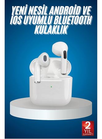 Bluetooth Kulaklık Beyaz Çağrı Cevaplama Dokunmatik Kontrol Kablosuz
