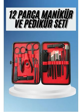 Deri Çantalı Siyah Paslanmaz Çelik 17 Parça Manikür Pedikür Seti