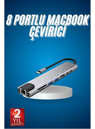 8 Port Çoklayıcı Macbook Ile Uyumlu Çoğaltıcı Type-C dönüştürücü TF SD kart