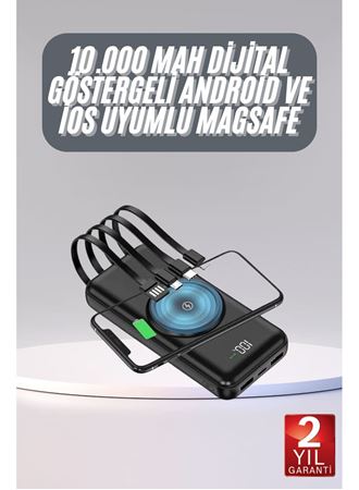 Kablosuz Çoklu Şarj Girişli 10.000 Mah Kablolu Powerbank Taşınabilir