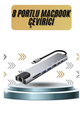 8 Portlu Macbook Çevirici Type C Hub  SD TF USB Çoğaltıcı Ethernet
