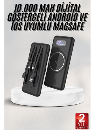 Wireless Powerbank 10000 Mah LED Ekranlı Dahili Kablolu Hızlı Şarj